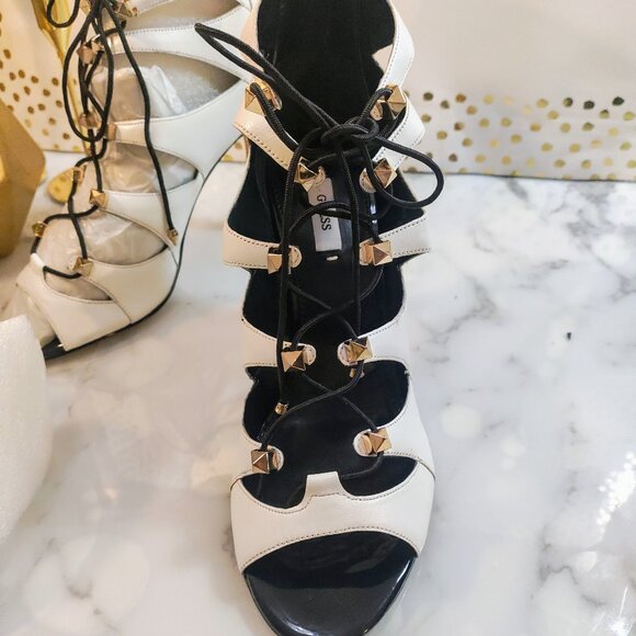 GUESS LEGARI STUDDED LACE UP HEELS / WHITE - Women's 10M - Picture 2 of 12
